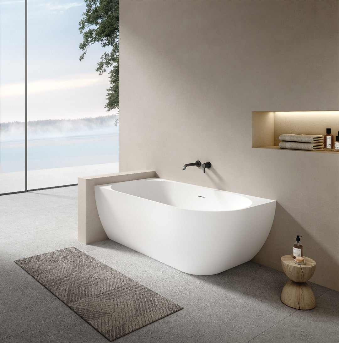 Kaskade Biance Corner Back to Wall Stone Bath 1500mm Left