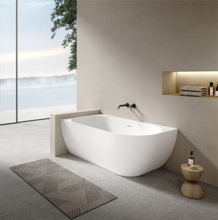 Kaskade Biance Corner Back to Wall Stone Bath 1500mm Left