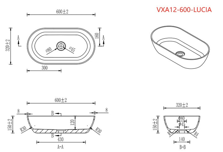 Kaskade Lucia VXA12 Oval Above Counter Stone Basin
