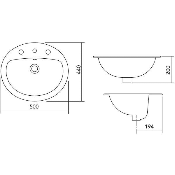 Caroma Venecia Drop In Vanity Basin with Three Tapholes