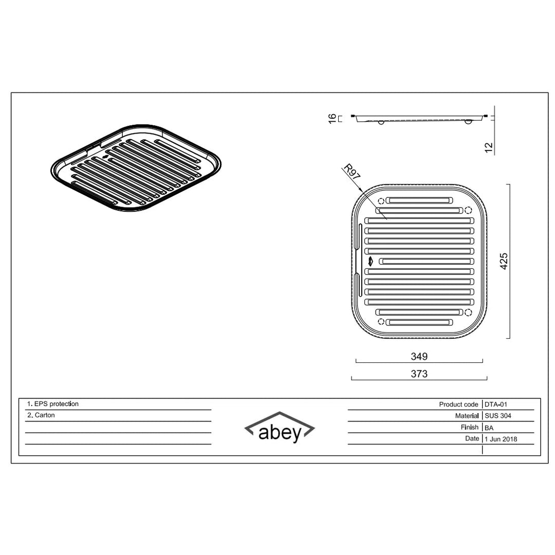 Abey Stainless Steel Drain Tray