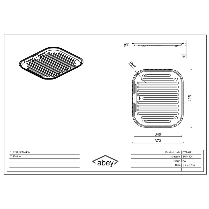 Abey Stainless Steel Drain Tray