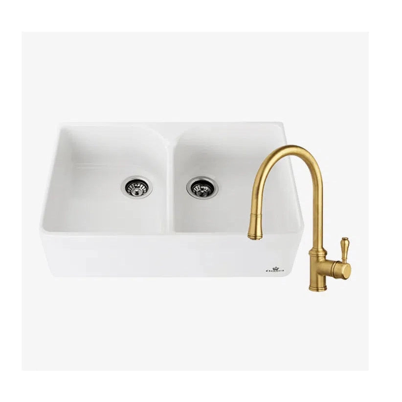 Abey Chambord Clotaire Double Bowl Sink & 400674 Kitchen Mixer In Bronze