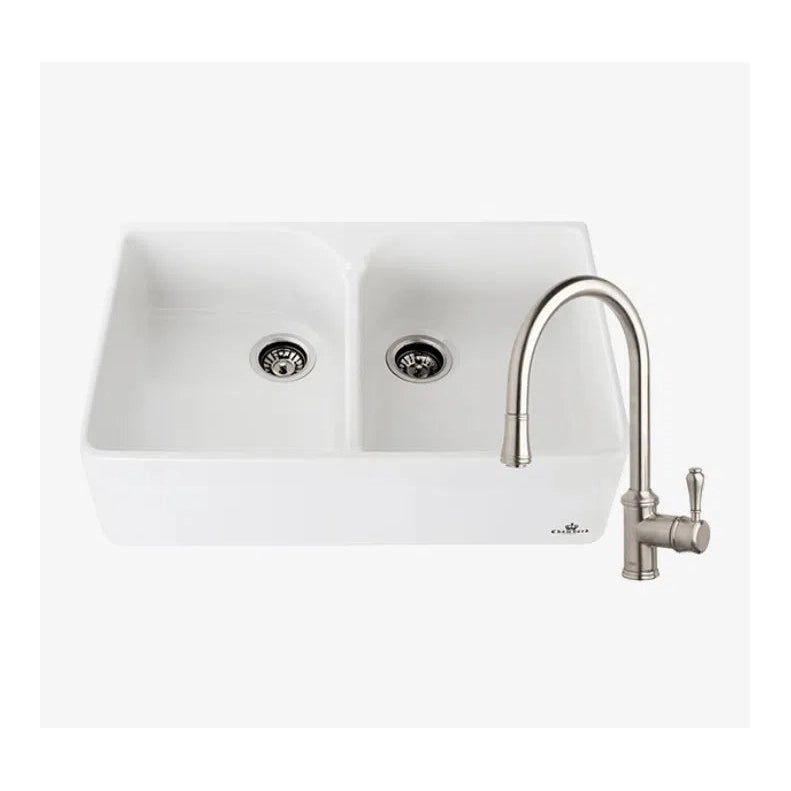 Abey Chambord Clotaire Double Bowl Sink & 400674 Kitchen Mixer In Brushed Nickel