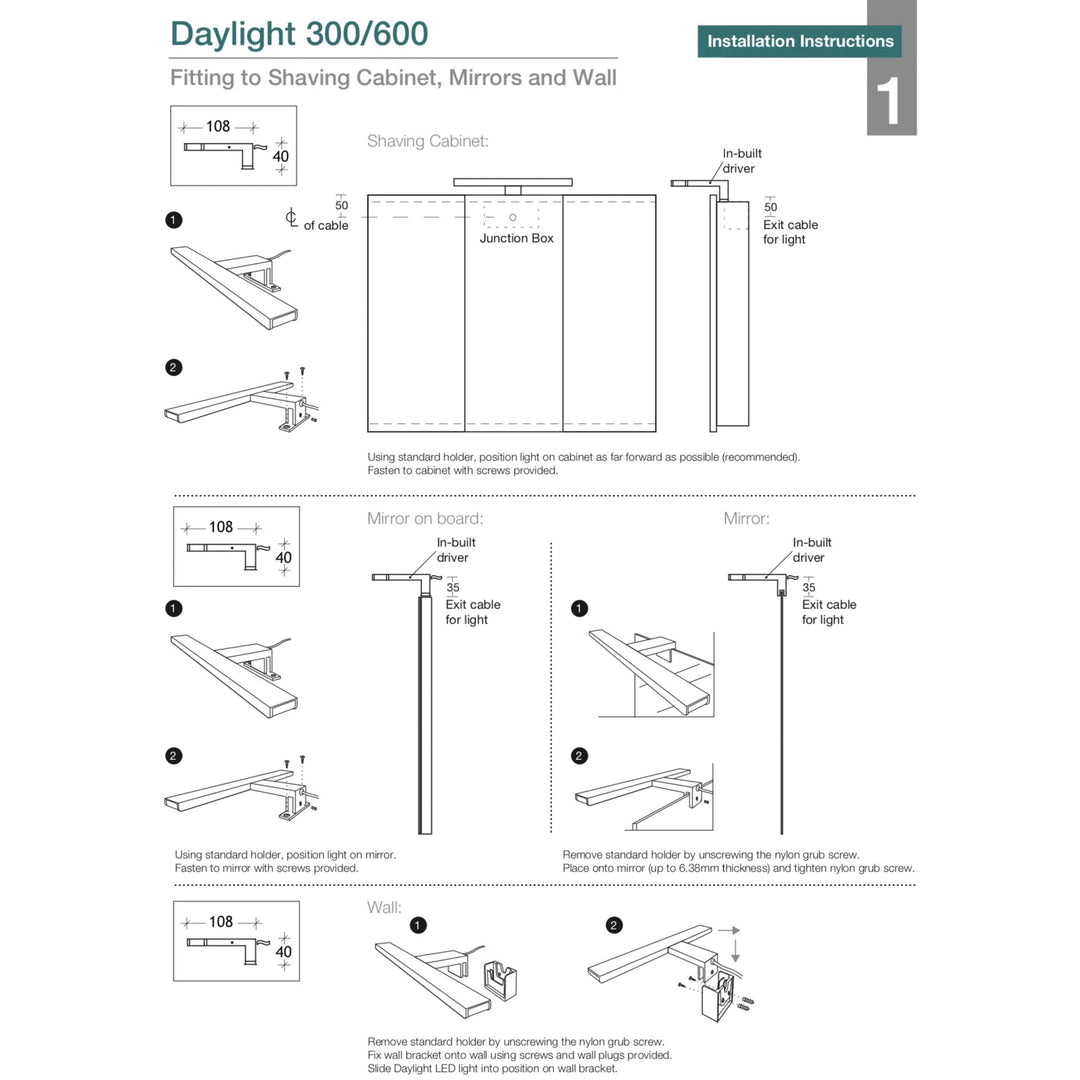 ADP 600Mm Daylight Overhead Light - Chrome Or Matte Black