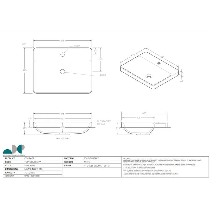 ADP 'Courage' Semi Inset Basin