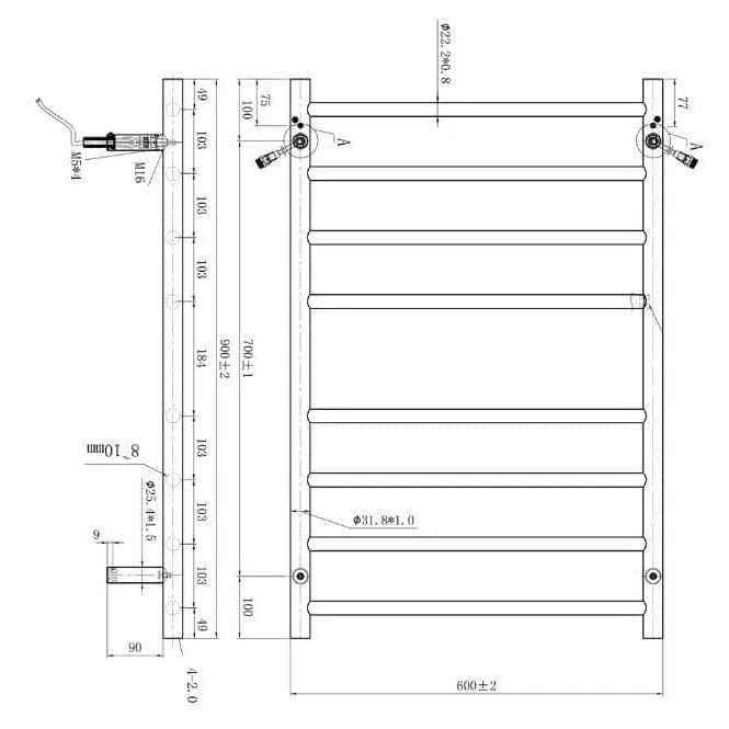 Pace 600 8 Bar Heated Towel Rail