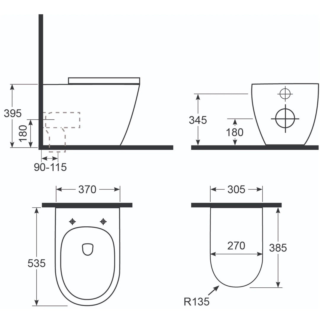 Grace Neu (Compact) Hygienic Flush Wall Faced Toilet Pan & Seat Only