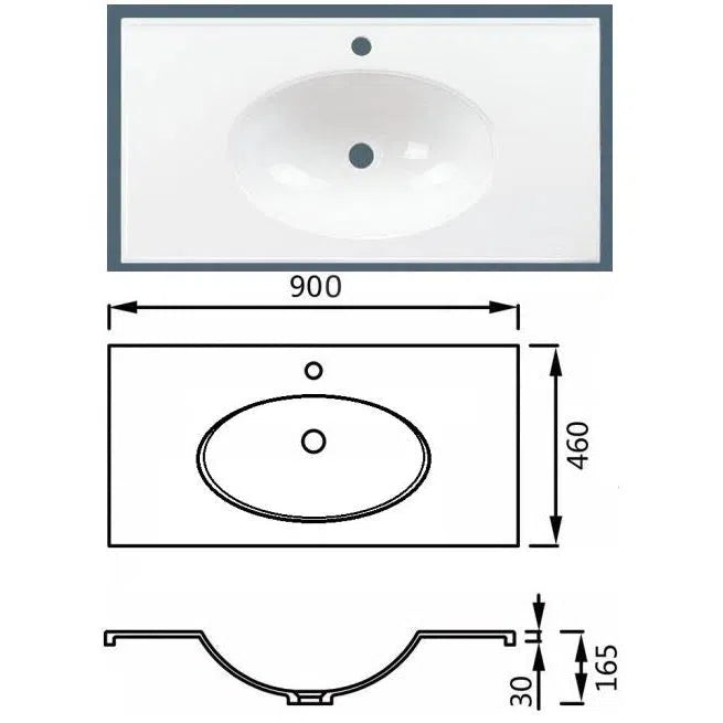 Arto 900mm Single Oval Polymarble Vanity Top
