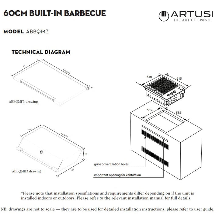 Artusi 60cm 2 Burner Built-In BBQ Stainless Steel