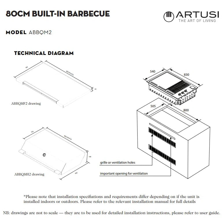 Artusi 80cm 3 Burner Built-In BBQ Stainless Steel