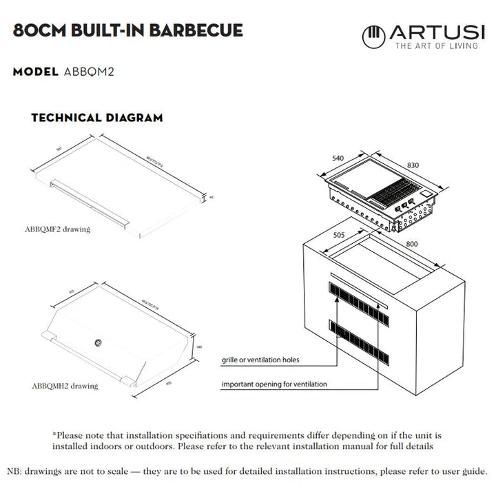 Artusi 80cm 3 Burner Built-In BBQ Stainless Steel