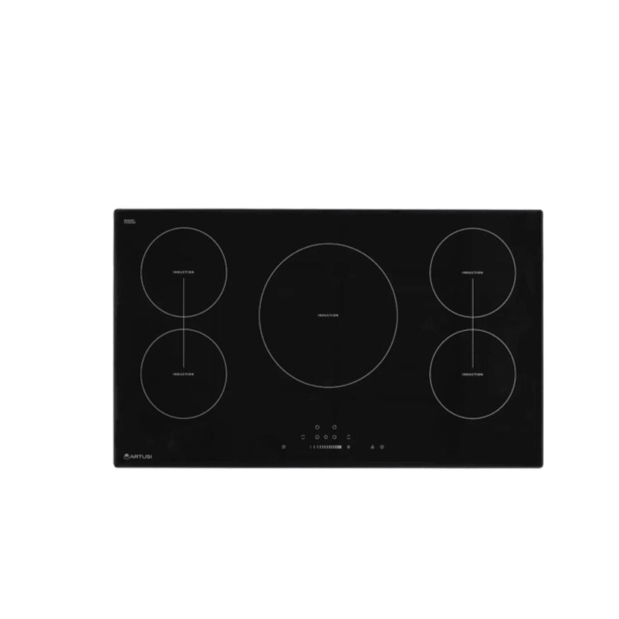 Induction Cooktop Artusi Artusi 90cm Induction Cooktop Black Glass With Aluminlum Trim CAID95B