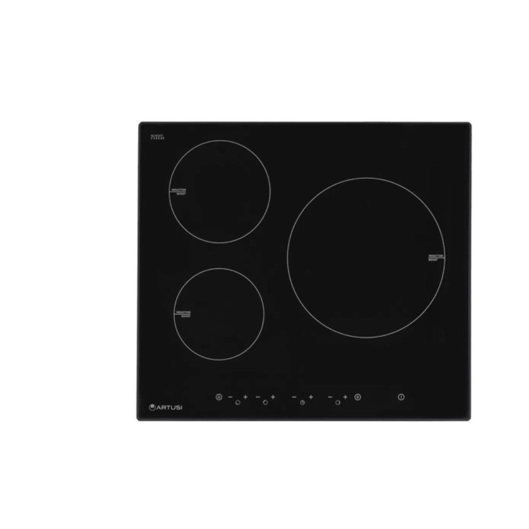 Artusu 60cm Induction Cooktop Black Glass with Aluminium Trim