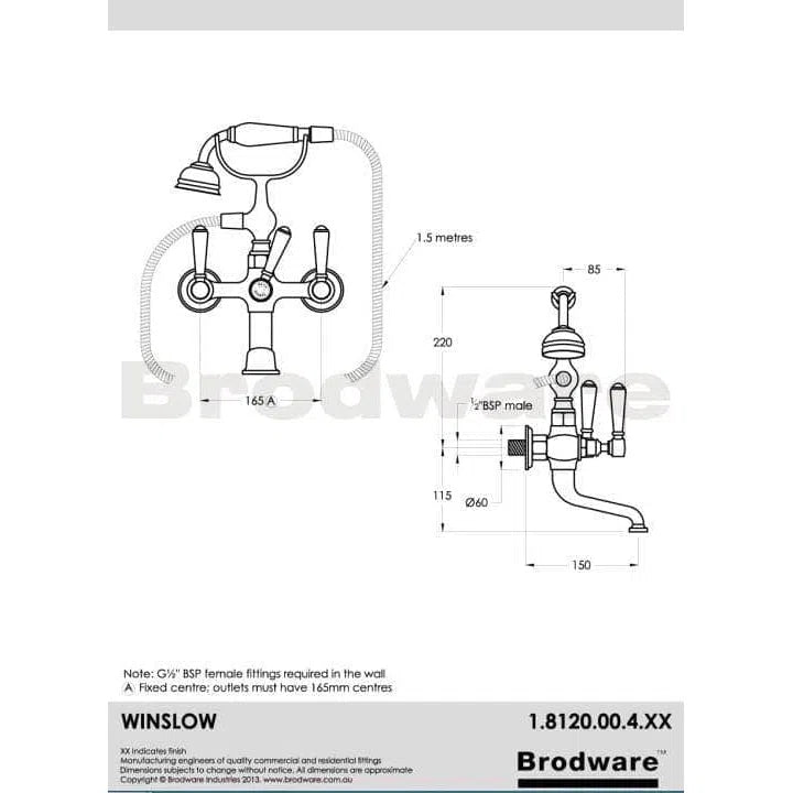Brodware Winslow Lever Bath Mixer with Hand Shower