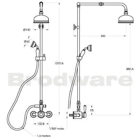 Brodware Winslow Shower Mixer Set Exposed With 150mm Rose, Hand Shower & Diverter