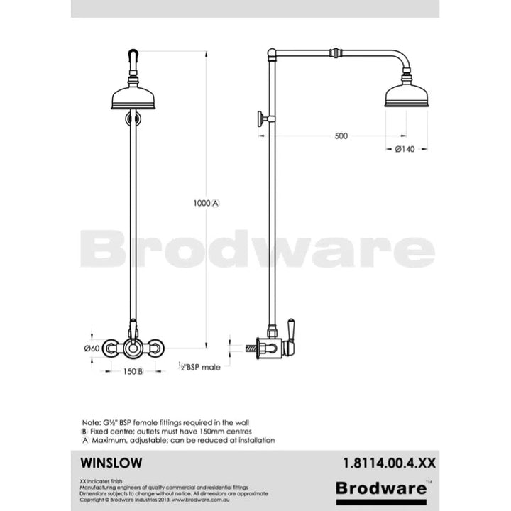Brodware Winslow Shower Set With 150mm Rose