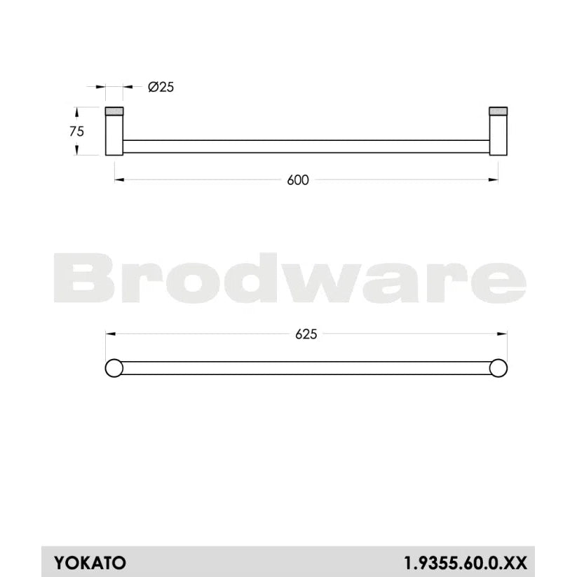 Brodware Yokato Single Towel Rail 600mm