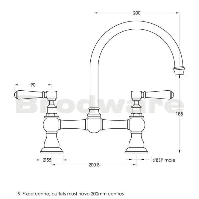 Sink Mixers Brodware Brodware Winslow Kitchen Set, 200mm Fixed Centres, Lever Handles