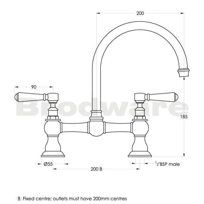Sink Mixers Brodware Brodware Winslow Kitchen Set, 200mm Fixed Centres, Lever Handles