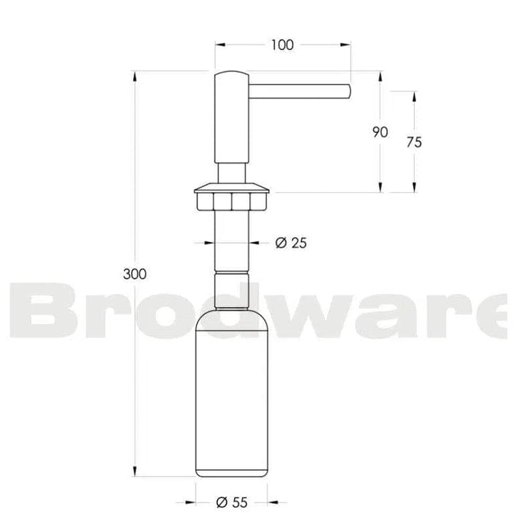 Brodware City Stik Hob Mount Soap Dispenser 1000ml Refillable