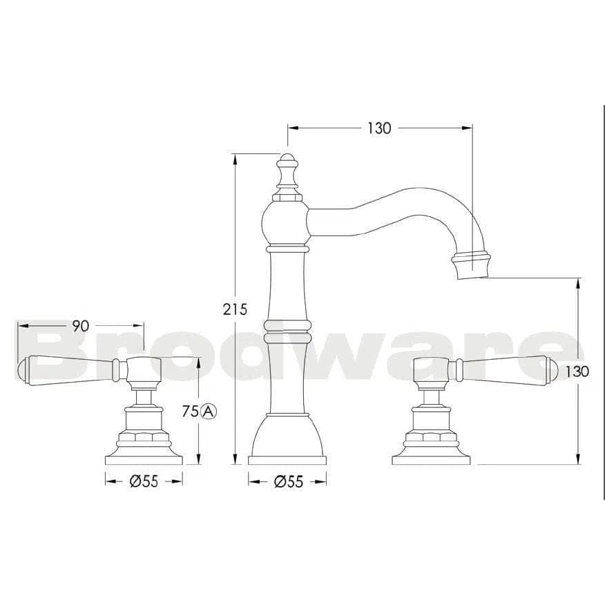 Brodware Winslow Basin Set With Traditional Swivel Spout And Lever Handles