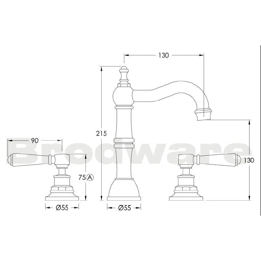 Brodware Winslow Basin Set With Traditional Swivel Spout And Lever Handles