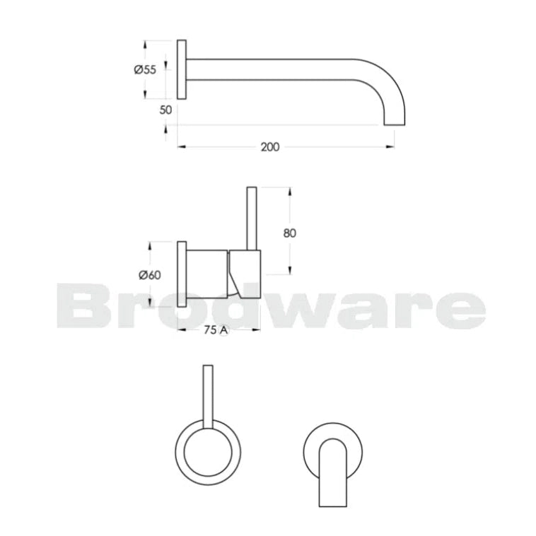 Brodware City Stik Wall Set With 200mm Spout, Mixer And Backplate
