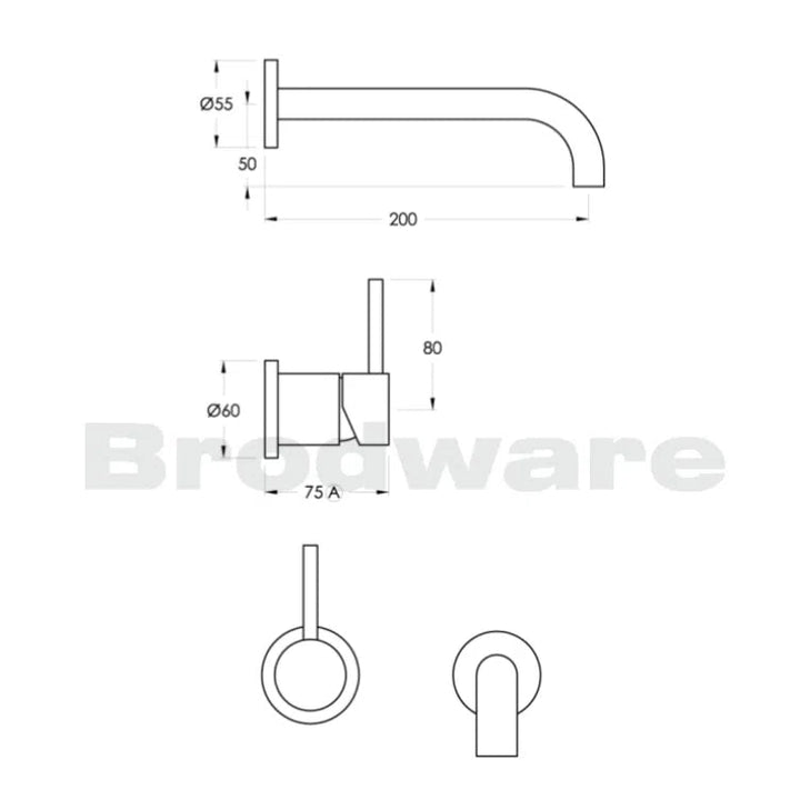 Brodware City Stik Wall Set With 200mm Spout, Mixer And Backplate