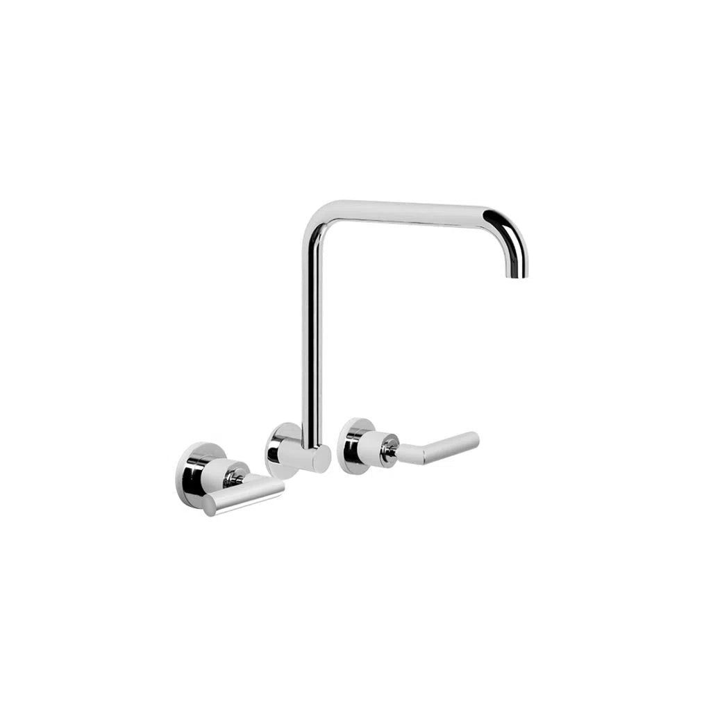 Brodware City Plus Wall Set with Flow Control and D Levers & Square Gooseneck Swivel Spout