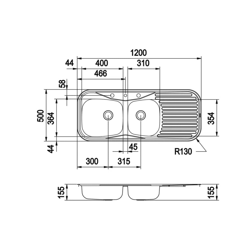 Caroma Radient Sink R175 1200mm 1.75Bwl 3Th RHB