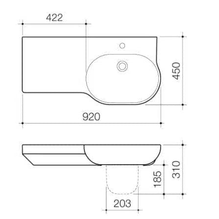 Caroma Opal 920 Wall Basin With Shelf