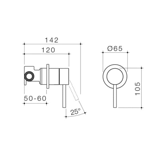 Caroma Liano II Bath Shower Mixer - Round Cover Plate - Brushed Brass