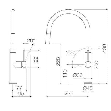 Pull Out Tap Caroma Caroma Liano || Pull Down Sink Mixer - Brushed Nickel