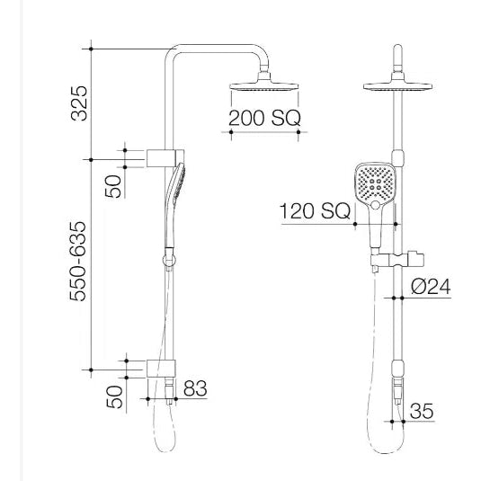 Caroma Luna Multifunction Rail Shower With Overhead Brushed Brass