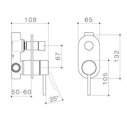 Caroma Liano II Bath/Shower Mixer With Diverter - Round Plate - Brushed Brass Pvd