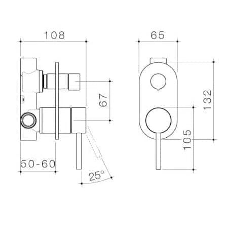 Caroma Liano II Bath/Shower Mixer With Diverter - Round Plate - Brushed Brass Pvd