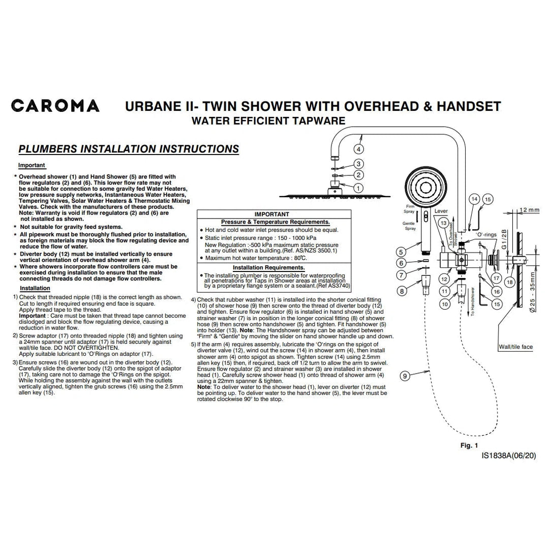 Caroma Urbane II Compact Twin Shower - Brushed Nickel