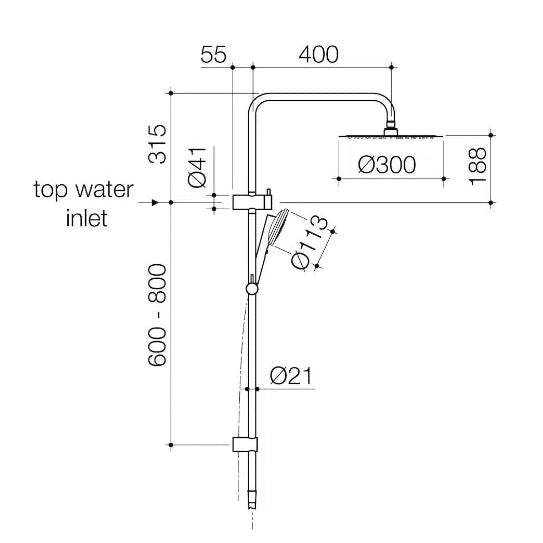 Caroma Urbane II Rail Shower With 300mm Overhead - Brushed Brass Pvd