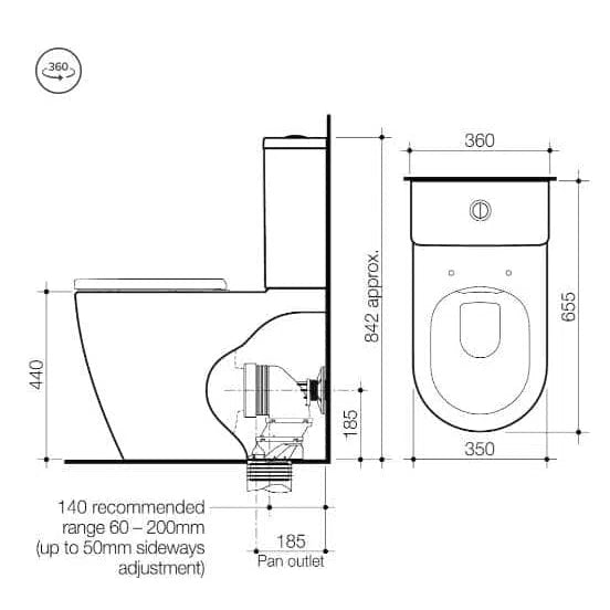 Caroma Urbane II Cleanflush Wall Faced Close Coupled Toilet Suite (With Germgard)