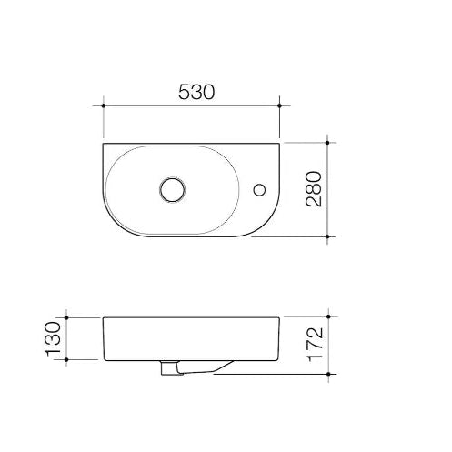 Caroma Liano II Hand Wall Basin (1 Tap Hole)