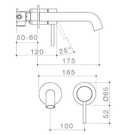 Caroma Liano II Wall Basin / Bath Mixer Set - Brushed Brass Pvd