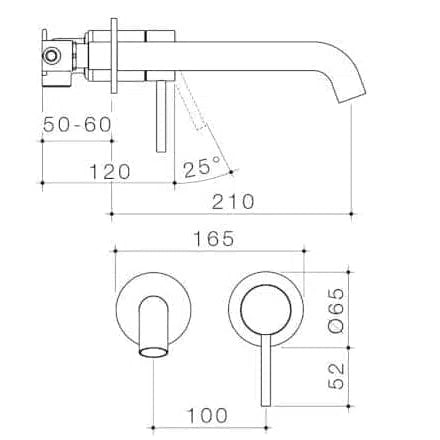 Caroma Liano II Wall Basin / Bath Mixer Set - Brushed Brass Pvd