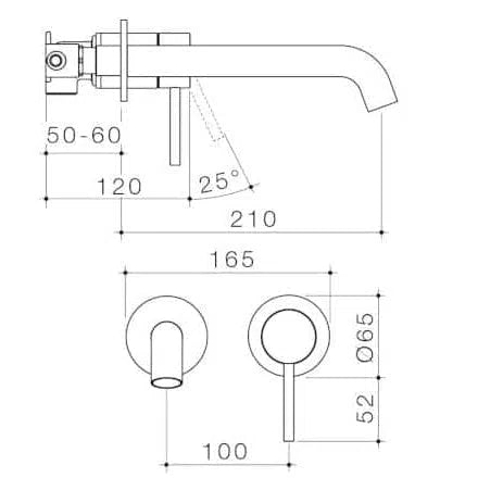 Caroma Liano II Wall Basin / Bath Mixer Set - Matte Black