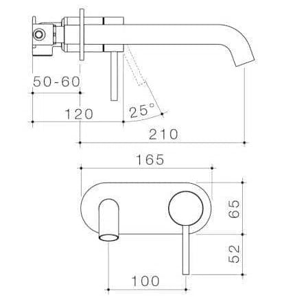 Caroma Liano II Wall Basin/Bath Mixer Set- Round Backplate - Brushed Brass Pvd