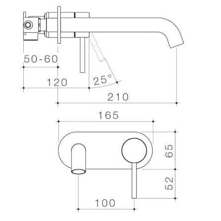 Caroma Liano II Wall Basin/Bath Mixer Set- Round Backplate - Brushed Brass Pvd