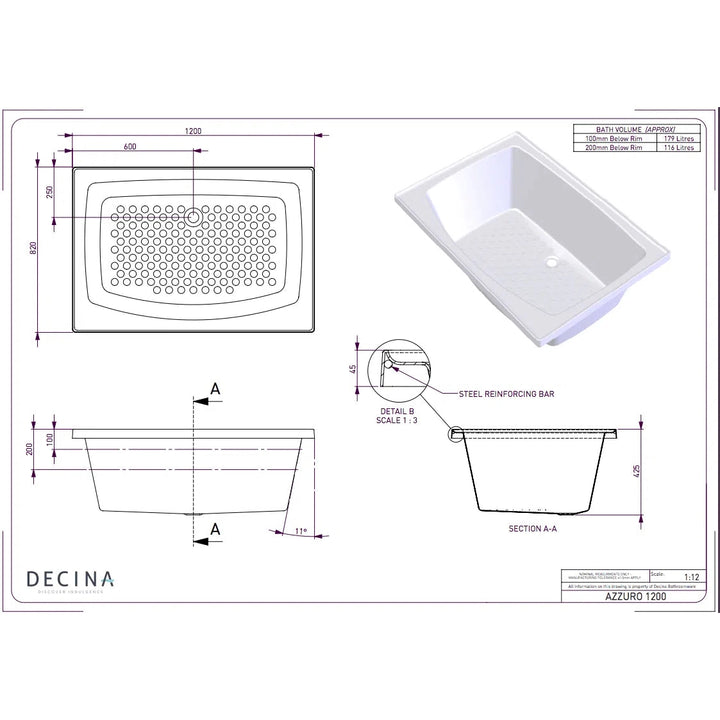 Decina Azzurro Bath 1200