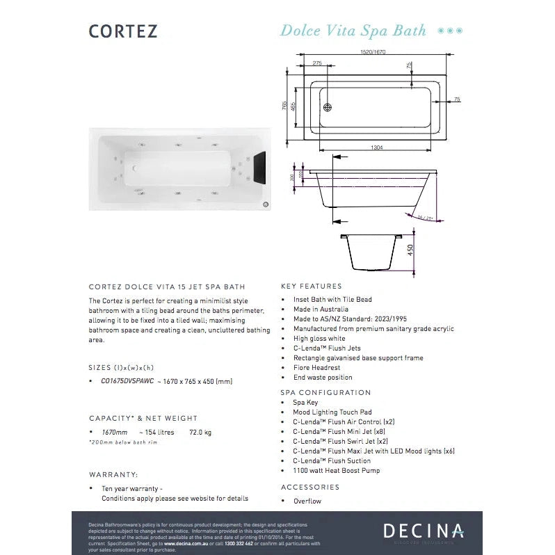 Decina Cortez 1675 Dolce Vita Spa Bath