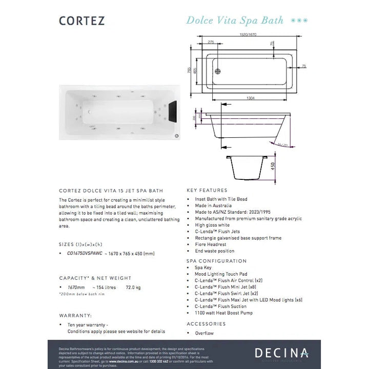 Decina Cortez 1675 Dolce Vita Spa Bath