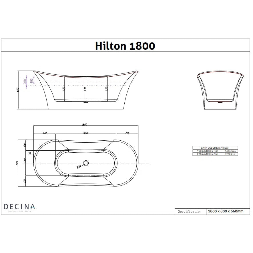 Hilton 1800 Freestanding Bath